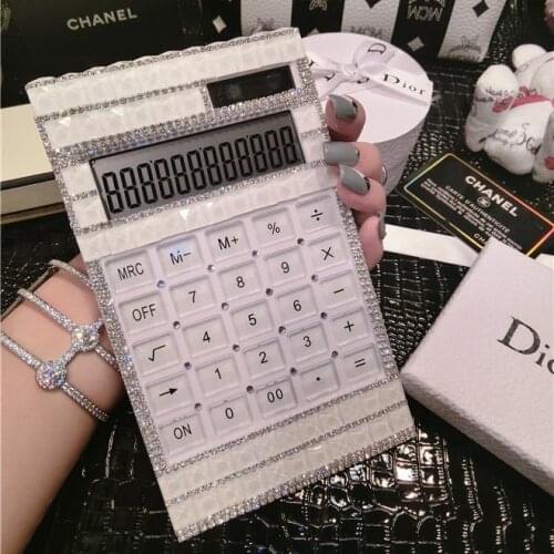 Cute Calculator with Rhinestone Sparkling Crystal Solar Calculator Office Electronic Calculator Voice Multi-function LED Screen