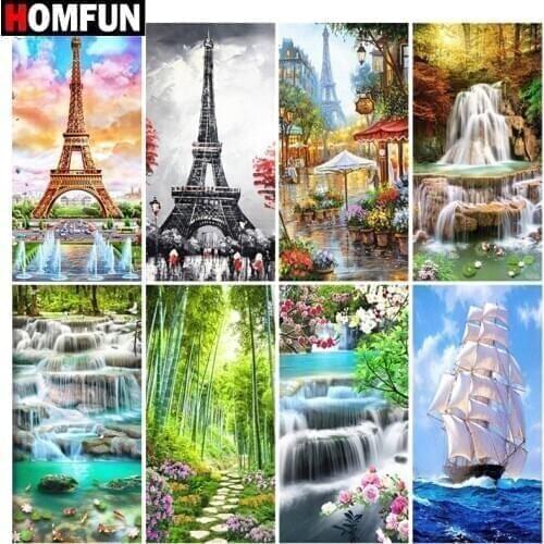 HOMFUN 3D Diamond Painting "Beautiful scenery tower"DIY Full Rhinestones Drill Cross-stitch Kits Square Round Diamond Embroidery