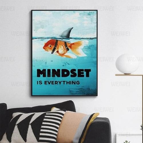 Wall Art Canvas Painting Printed Home Decor Mindset Is Everything Shark Fish Pictures Motivational Nordic Poster for Living Room