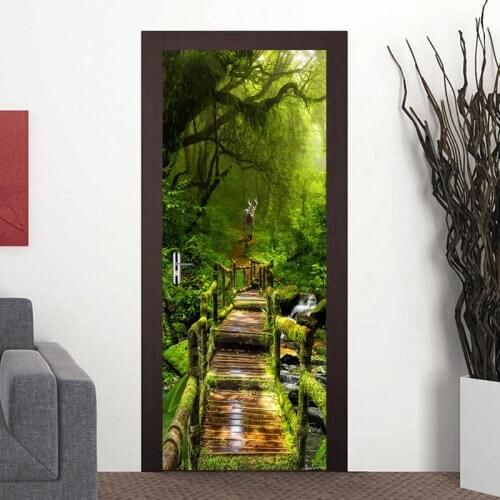 Forest Door Sticker Wall Mural 3D Photo Wallpaper for Living Room Diy Door Stickers Pvc Vinyl Door Wallpaper Home Decoration