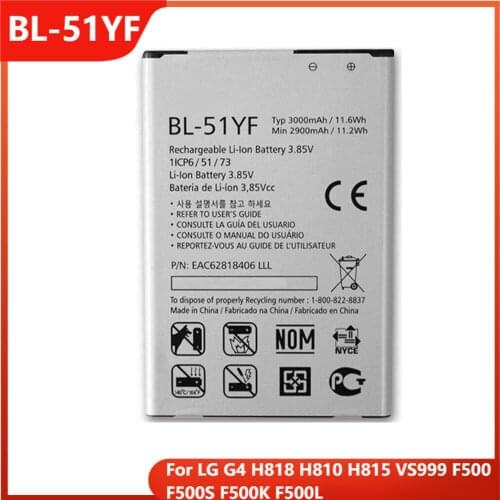 Original Phone Battery BL-51YF For LG G4 H818 H810 H815 VS999 F500 F500S F500K F500L Replacement Rechargable Batteries 3000mAh