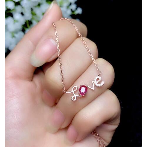 Love necklace, 925 Sterling silver, natural ruby, personality jewelry, new design, wholesale price