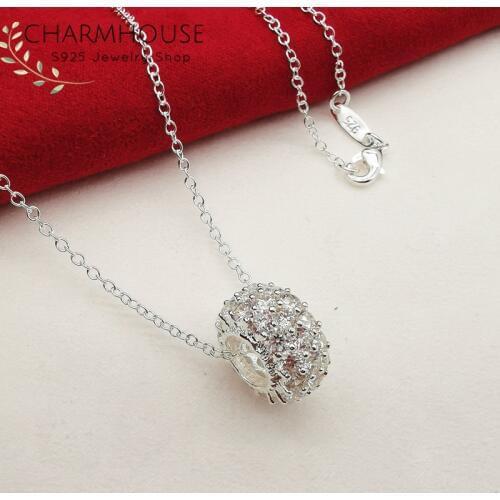 925 Sterling Silver Necklaces for Women AAA Clear Zirconia Beads Pendant Necklace Collier Choker White Gold GP Bridal Jewelry