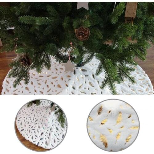 Plush Non Woven Fabric Feather Print Christmas Tree Skirt Home Decor