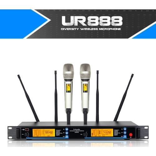 Professional Wireless Microphone Handheld Lavalier Headset Dual Channel True UHF Adjustable Frequency 4 antenna reception