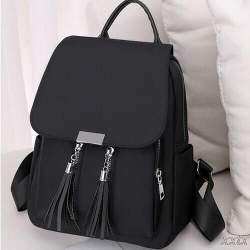 Womens Fashion Backpack Nylon School Bookbag Tassel Anti-theft Daypack Rucksack Shoulder Bag for Teenager Girls