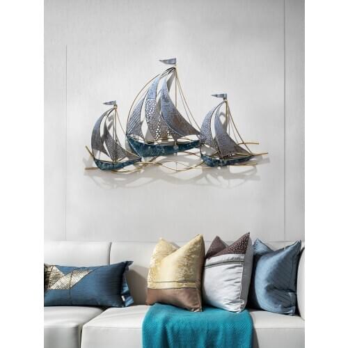 Modern Creative Wrought Iron Sailboat Wall Mural Hotel Wall Hanging Crafts Home Livingroom Background 3D Wall Sticker Decoration