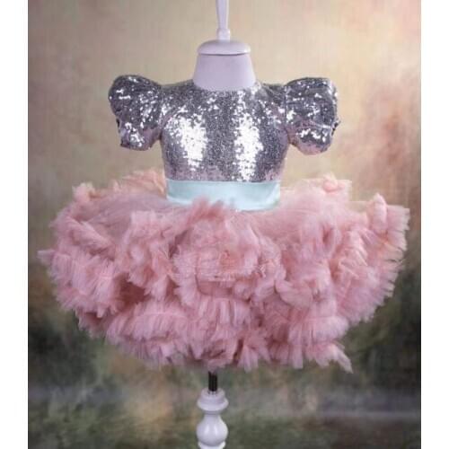 Kid Girls Princess Tulle Tutu Dresses Knee Length Puffy Girls Birthday Party Celebration Tutu Dresses Girls Photo Props Gowns