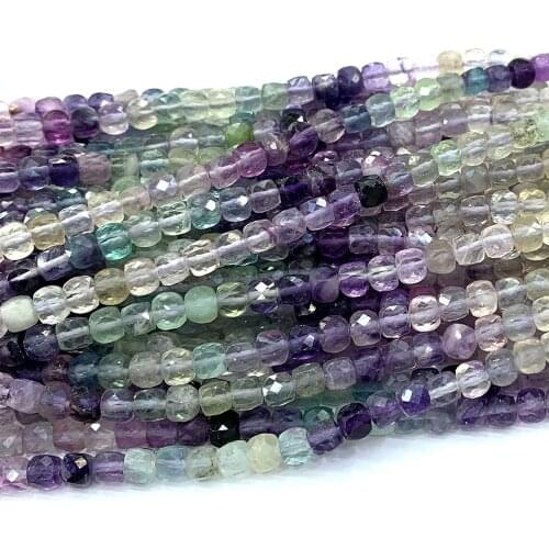 Veemake Fluorite Natural Necklace Bracelets Earrings Ring Gemstones DIY Faceted Irregular Cube Small Beads For Jewelry Making