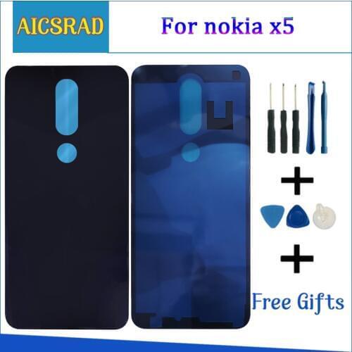 For Nokia X5 5.1 Plus TA-1102 TA-1105 TA-1108 TA-1109 TA-1112 TA-1120 1199 Glass Housing Battery Back Cover+Sticker glue