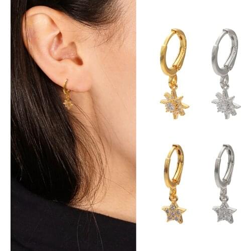 1Pcs Gold Single Hoop Small CZ Dangle Earrings for Women Fashion Dainty Tiny Earring Ear Piercing Jewelry Gift