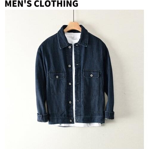 1012 Denim Jacket Long Sleeve Casual Fashion Classic Vintage Dark Blue Patchwork Washing High Quality Durable Male Clothing