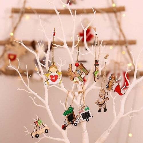 12pcs Christmas Wooden Pendant Santa Claus Angel Shaped Wooden Plaque Hanging Signs for xmas tree wall Decoration New Year Gift