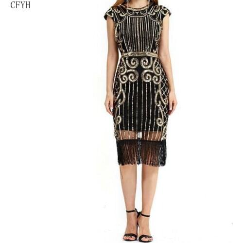1920 S Vintage Great Gatsby Sequins Dress O-Neck Tassels Bodycon Beaded Maxi Party Dress Flapper Long Dresses Plus Size S-3XL