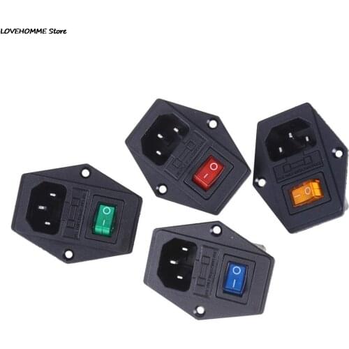 3 Pin IEC320 C14 Inlet Module Plug Fuse Switch Male Power Socket 10A 250V