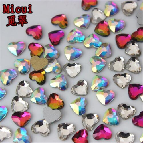 Micui 50PCS 5.2*6mm Heart Non HotFix Flatback Crystals Glass Rhinestones Stone Nail Rhinestone Strass DIY Clothes Applique ZZ710