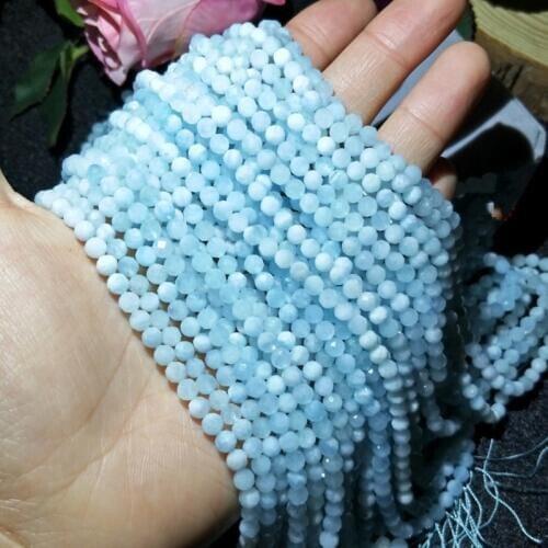 AA aquamarine blue round faceted 4/6/8/10mm 15" for DIY jewelry making loose beads FPPJ wholesale beads nature gem stone