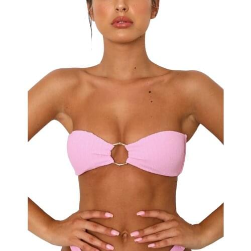 Hirigin Sexy Thong Bikini Women Swimwear 2020 Strapless Solid Push Up Padded Bikini Low Waist Brazilian Women Bathing Suit New