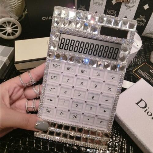 Crytsal Solar Calculator Cute Bling Portable Office Electronic Calculator Multi-function LED Screen Student Small Calculator