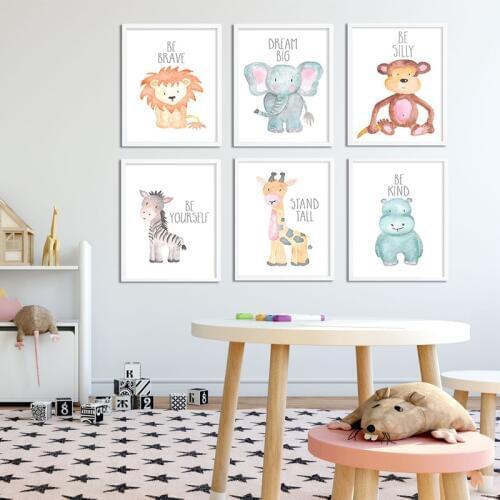 Baby Animal Lion Elephant Giraffe Canvas Poster Nursery Wall Art Print Painting Nordic Picture Children Bedroom Decor