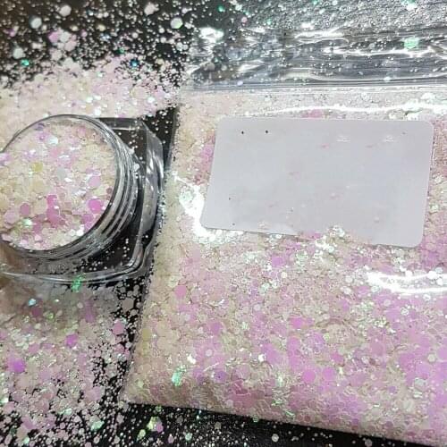 50g 12- type Color Shift Chunky Glitter, 1 Bag Chameleon Nail Art Decoration Glitters Set, Chunky +Fine Opal Chunky Glitter