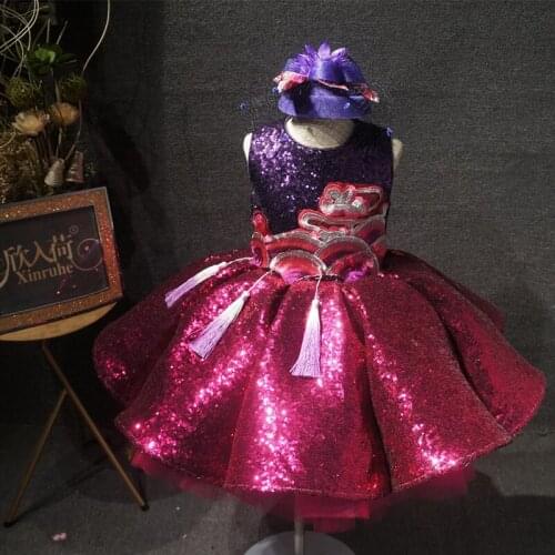 Real Picture Purple Pink Sleeveless Flower Girls Birthday Party Dresses Pink Girls Celebrity Dresses Tutu Toddler Dresses Custom
