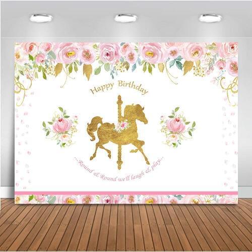 Neoback Happy Birthday photography backdrop newborn baby unicorn theme party decoration banner Carousel background for photo 512