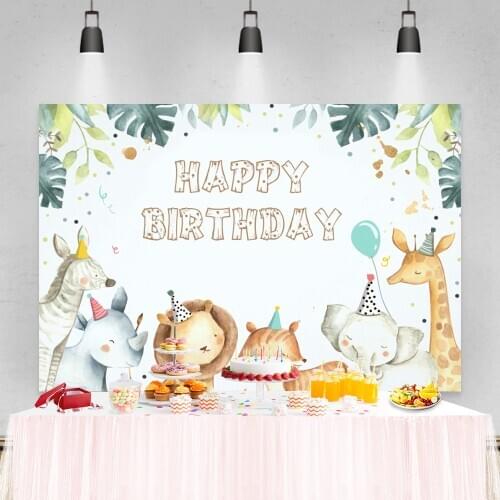 Laeacco Jungle Party Animals Palms Leaf Newborn Baby Birthday Backdrops Photography Background For Photo Studio Props Photophone