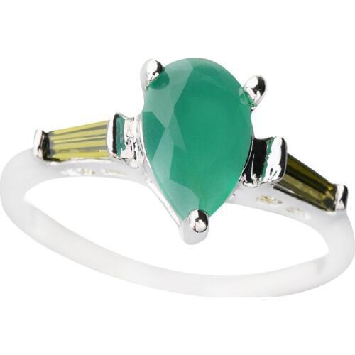 Pear Green Corundum 6*9mm Semi-precious Stone Sterling Silver AiMolies Ring Q0008LGY