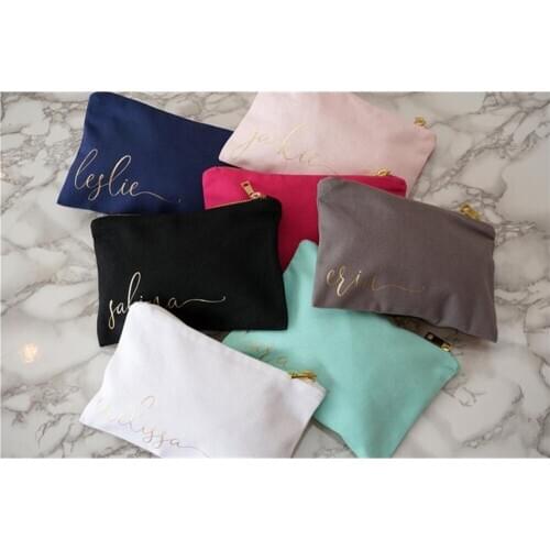 Canvas monogram zipper make up bag custom Gold name Bridesmaid Cosmetic Bag Pouch Makeup Bag bachelorette gift Toiletry wash bag