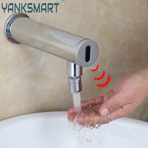 YANKSMART Chrome Polished Smart Touch Bathroom Sensor Faucet Water Saving Inductive Wall Mounted Faucets Only Cold Water Tap