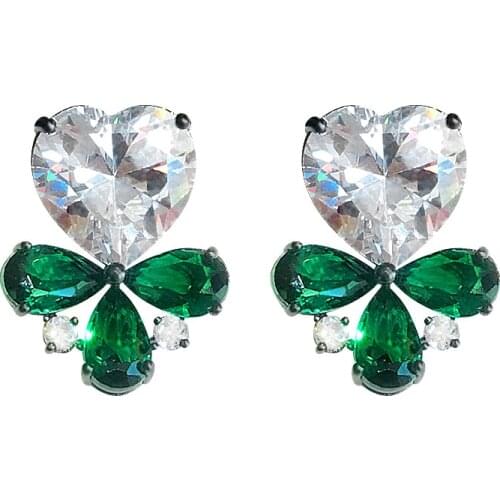 Huitan Gorgeous Heart Stud Earrings Green Bridal Wedding Engagement Party Accessories Fancy Gift Statement Jewelry for Women Hot