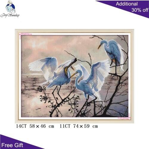 Joy Sunday Sweet Dream Three Egrets Cross Stitch DA263 14CT 11CT Counted and Stamped Home Decor Three Egrets Kit Embroidery