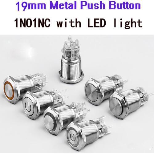 19mm metal push button waterproof with light symbol button LED light Self-lock Momentary Latching button self-reset switch