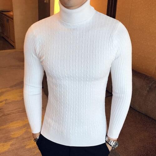 Casual Men Winter Solid Color Turtle Neck Long Sleeve Twist Knitted Slim Sweater Mens Knitted Sweaters Pullover Men Knitwear