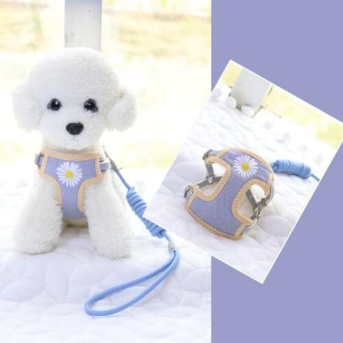 New Cats Pet Products Daisy Embroidery Small Cat Dog Round Strap Leash Necklaces Chest Kitten Breast-band Puppy Harness for Cats