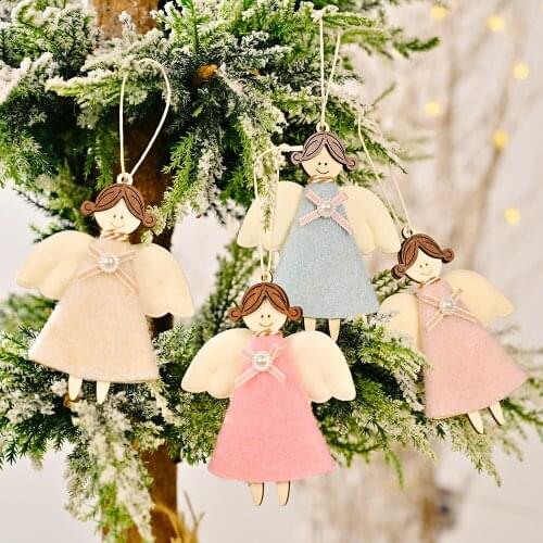 2022 New Year Gift Cute Wooden Christmas Angel Doll Xmas Tree Ornament Noel Deco Christmas Decoration for Home Natal 2021 Decor