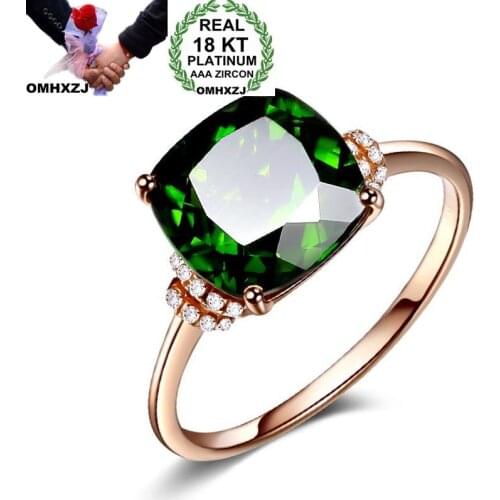 OMHXZJ Wholesale European Fashion Woman Man Party Wedding Gift Luxury Square Green White AAA Zircon 18KT Rose Gold Ring RR517