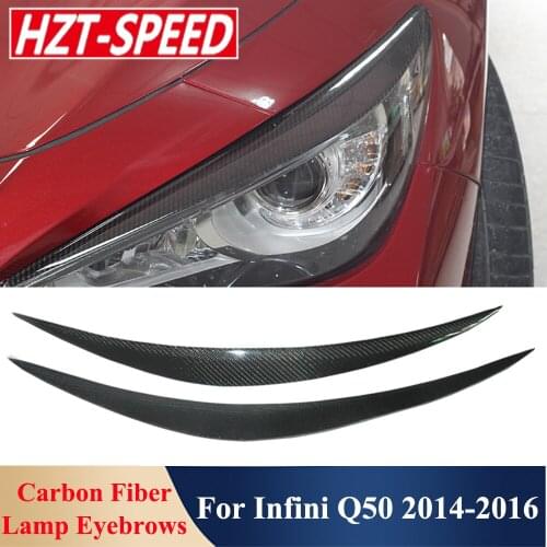 Q50 Real Carbon Fiber Front Head Lights Lamp Eyelid Eyebrows Car Exterior Decoration For Infini Q50 2014-2016