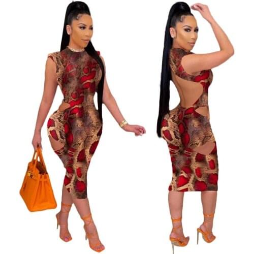 Sexy Dress Summer Hollow Backless Print O-neck Party Maxi Dresses for Women Clothing Club Outfit Goth Streetwear Y2k Wholesale