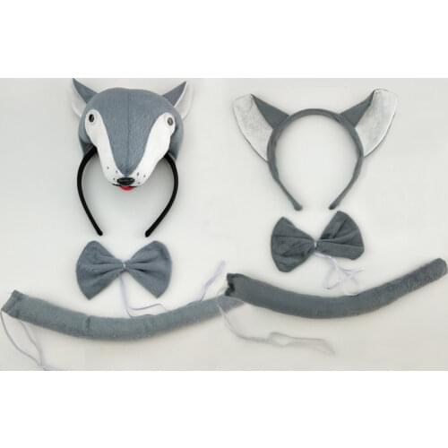 Boy Adult Kids Animal 3D Wolf Fox Headband Bow Tie Tail Set Coplay Costume Props Carnival Party Xmas Halloween Christmas