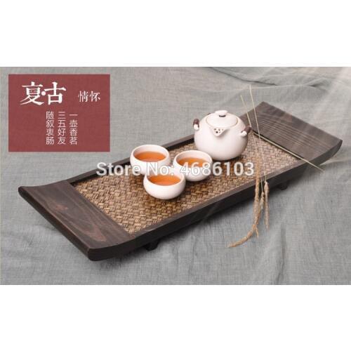 Southeast Asian Style Thai Bamboo-Woven rectangular Japanese-style tea table Kung Fu tea tray solid wood dry tea tray tea