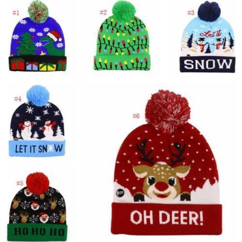Christmas Fashion LED Knitted Hat Fashion Xmas caps Light-up Beanies Hats Outdoor Light Pompon Ball Ski Cap Party Hats SN2382