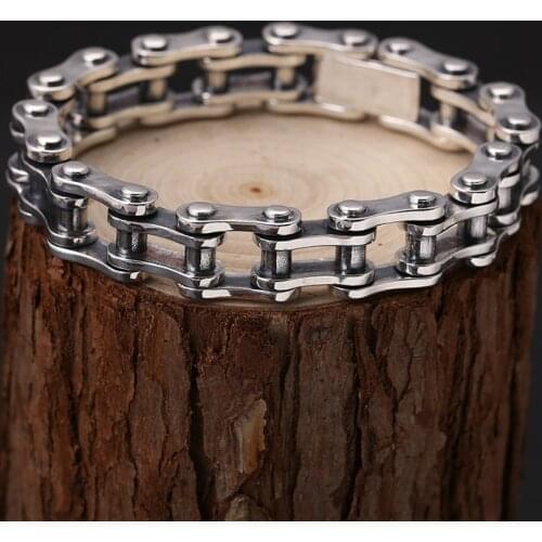 S925 Sterling Silver Color Punk Bicycle Bike Bracelets & Bangles Motorcycle Chain Mens Thai silver color Bracelet Fine Jewelry