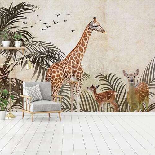 Custom Self-Adhesive Wallpaper 3D Tropical Plants Animal Photo Wall Mural Living Room TV Bedroom Background Wall Sticker Murals