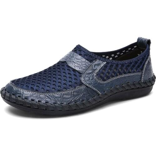 2020 New Big Size 38-45 Men sandals summer shoes breathable flat casual leather sandals retro mesh sandals for men