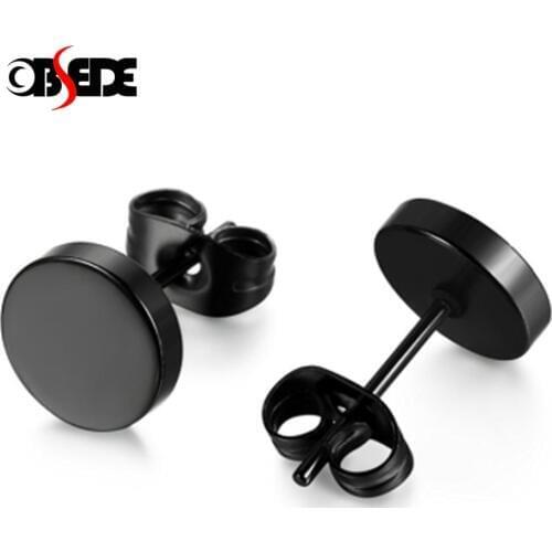 OBSEDE Stainless Steel Ear Studs Earrings Black Plated Round Shaped with Butterfly Clasp Push Back Earrings Women Men Earrings