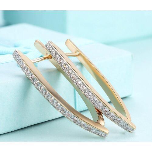 European Style Hoop Earring Womens Single Row Zircon Inlaid Champagne Gold Color Ear Clip Jewelry Gift Party Wedding Earrings