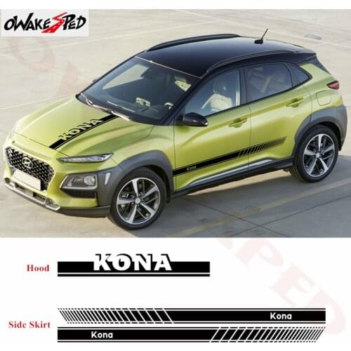 Racing Sport StripesStyling Stickers For-Hyundai KONA Cover Engine Bonnet Decor Decal Auto Side Skirt Stickers Vinyl Decals