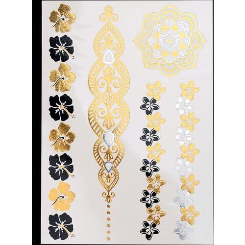 1 Piece Body Art Jewellery Flash Tattoo Metallic Gold Silver Temporary YH-120 Sexy Women Flower Bracelet Products Tattoo Sticker